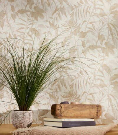 Cream non-woven vinyl wallpaper with elegant pattern