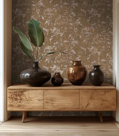 Brown non-woven vinyl wallpaper with modern pattern