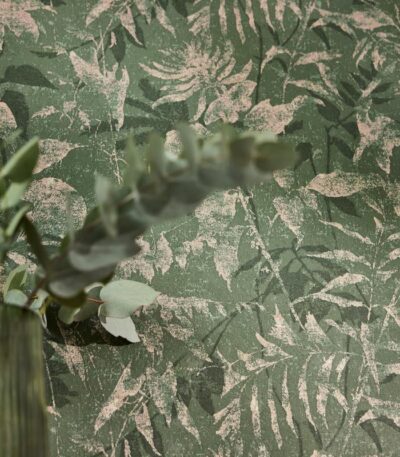Green non-woven vinyl wallpaper with modern pattern