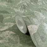 Green patterned non-woven vinyl wallpaper for interiors