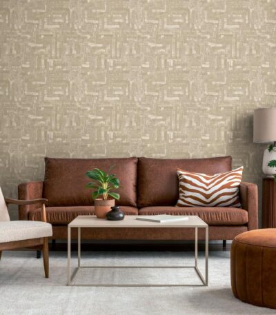 Brown non-woven wallpaper with vinyl surface