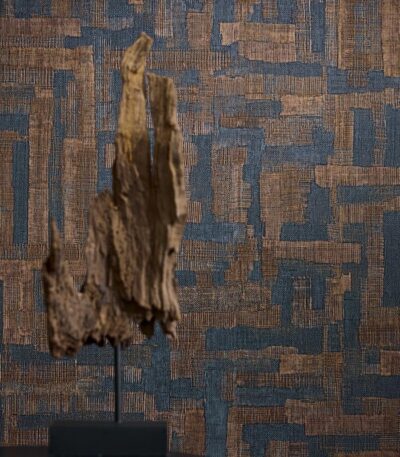 Brown non-woven vinyl wallpaper with offset pattern