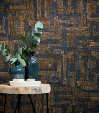 Brown non-woven vinyl wallpaper with metropolitan pattern