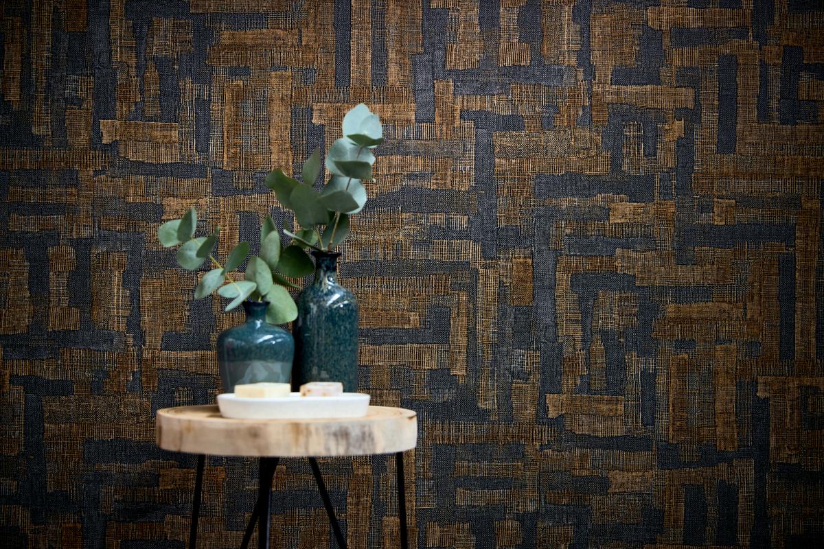 782044_1 Brown non-woven vinyl wallpaper with metropolitan pattern