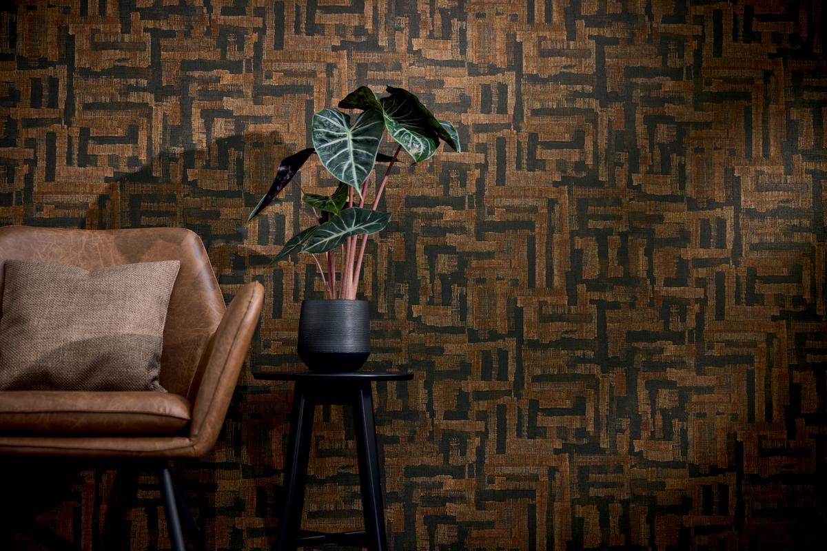 782046_1 Brown non-woven vinyl wallpaper with urban pattern