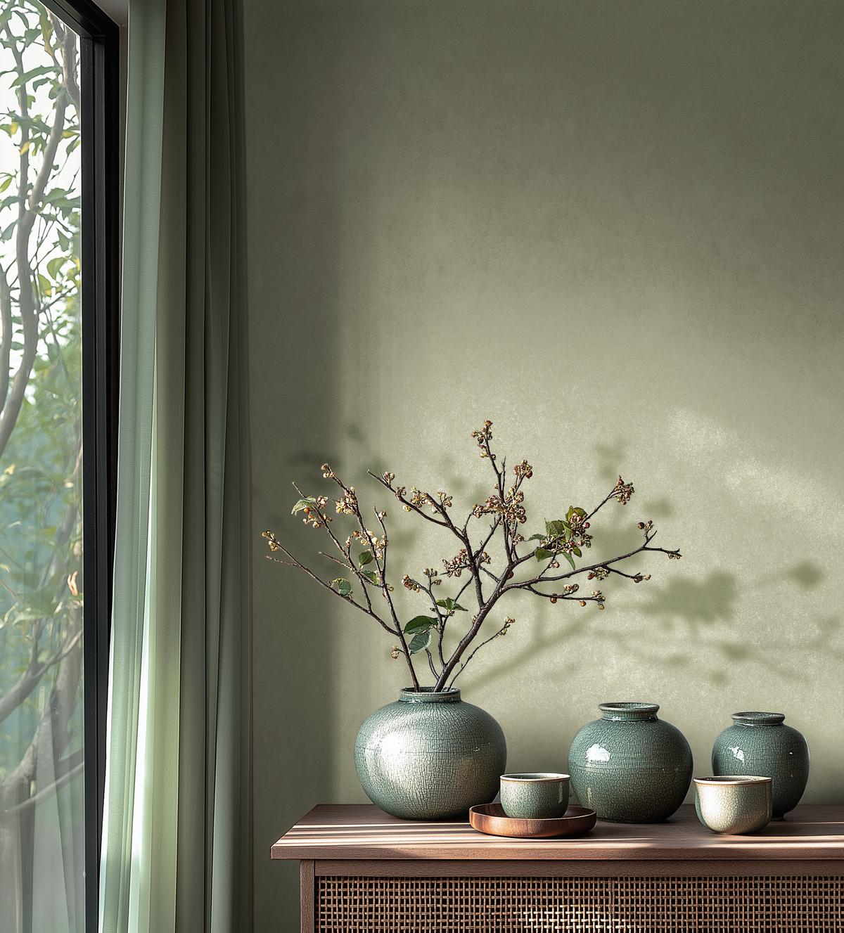 782271_1 Green non-woven wallpaper with free match design