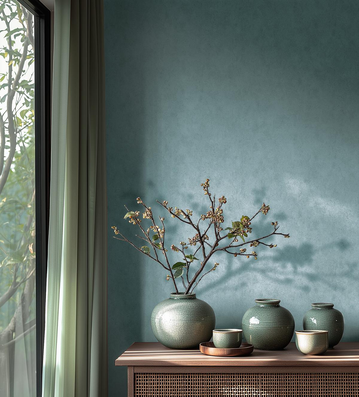 782272_1 Blue non-woven wallpaper with vinyl surface