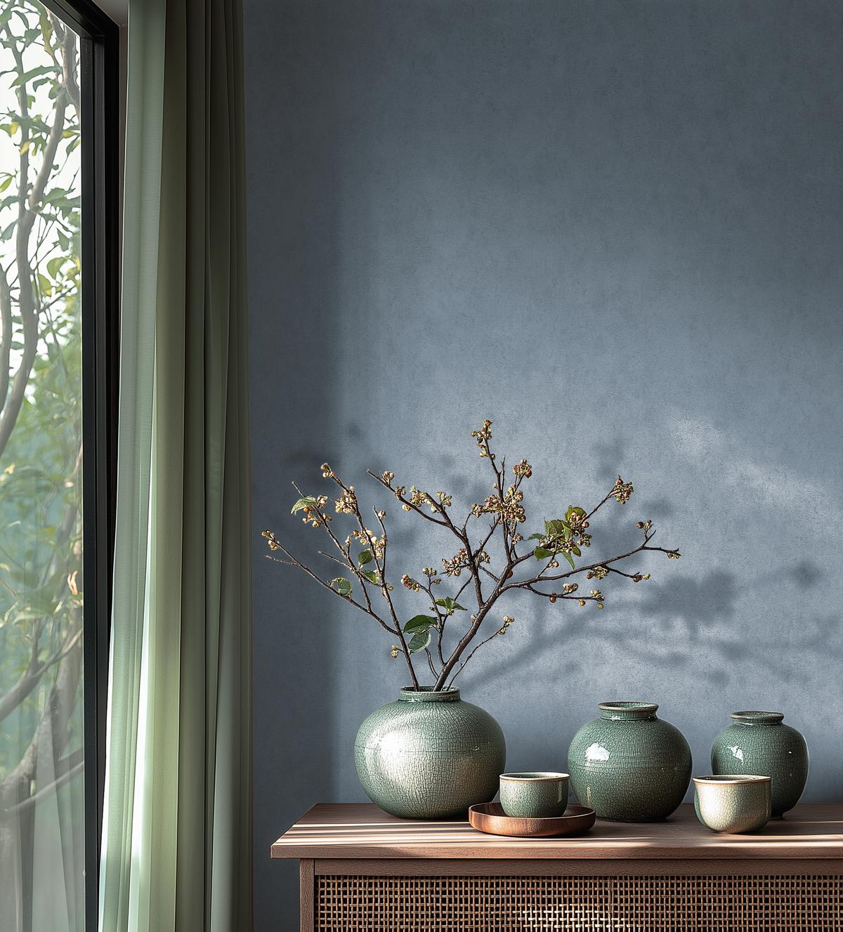 782274_1 Blue non-woven vinyl wallpaper with free match design