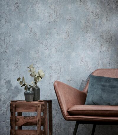 Blue non-woven wallpaper with offset match pattern