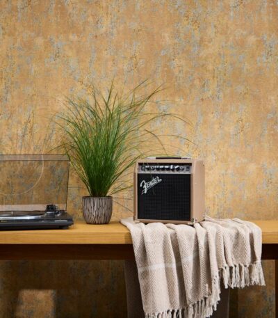 Brown non-woven vinyl wallpaper with urban pattern
