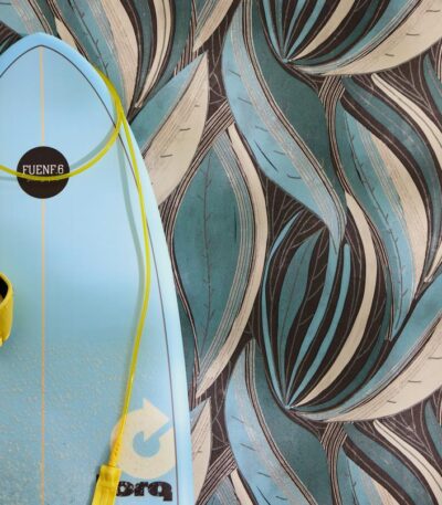 Blue non-woven vinyl wallpaper with offset pattern