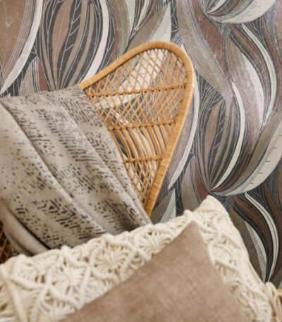 Brown non-woven vinyl wallpaper with offset pattern