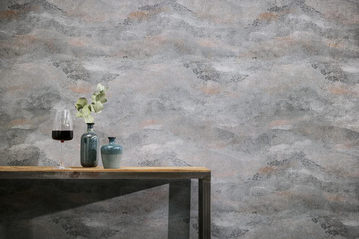 786562_1 Grey non-woven vinyl wallpaper with straight match pattern