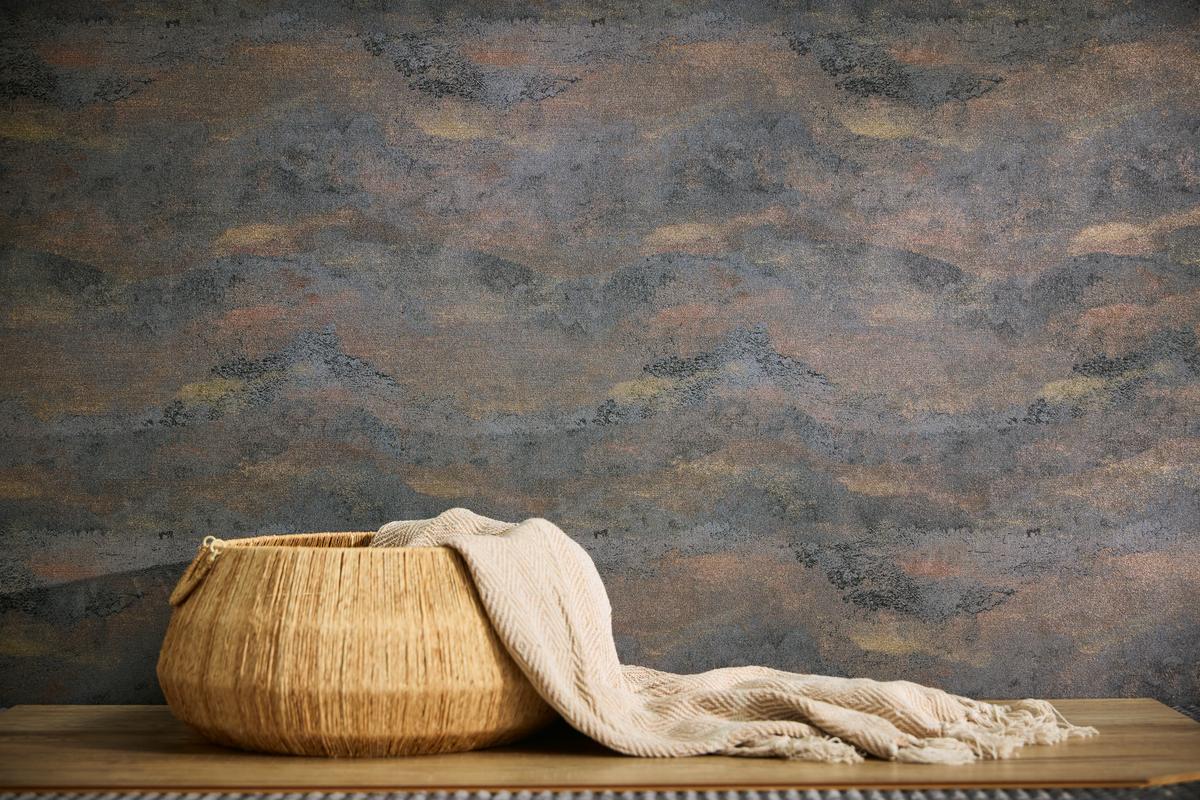 786564_1 Blue non-woven vinyl wallpaper with straight match