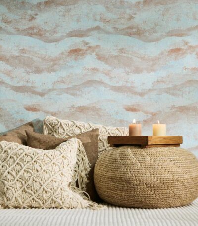 Light blue non-woven vinyl wallpaper with straight match