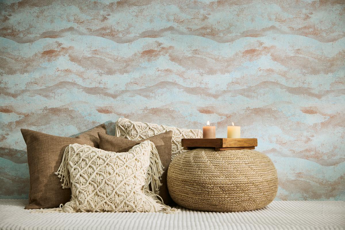 786565_1 Light blue non-woven vinyl wallpaper with straight match