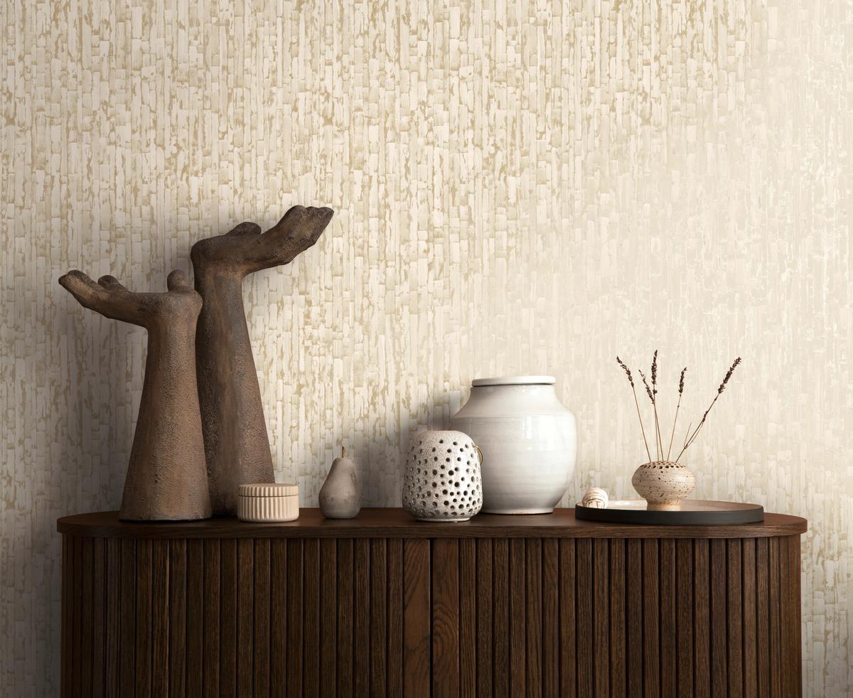 786661_1 Cream non-woven vinyl wallpaper with free match design