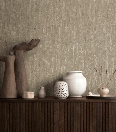 Beige non-woven vinyl wallpaper with free match design
