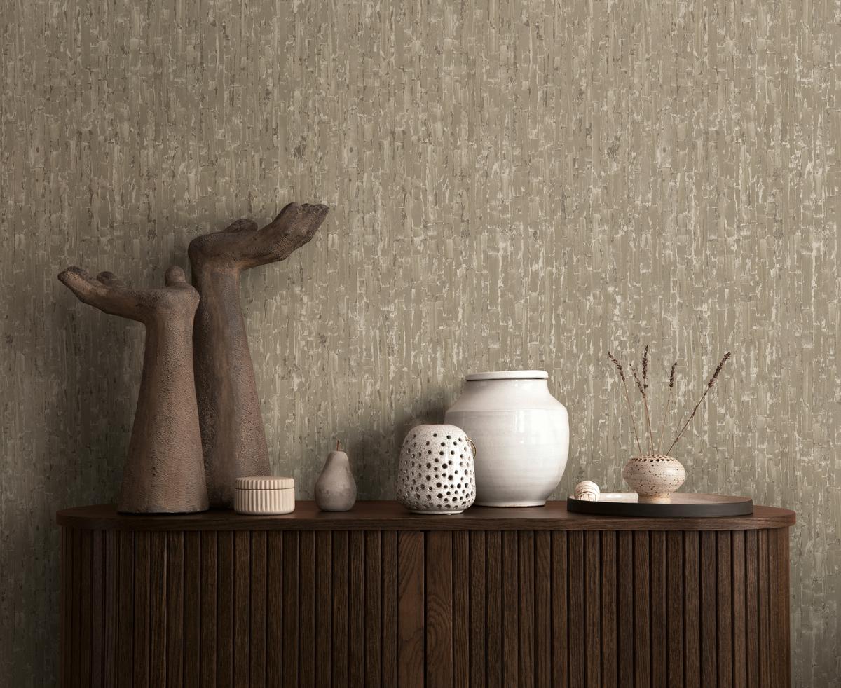 786663_1 Beige non-woven vinyl wallpaper with free match design