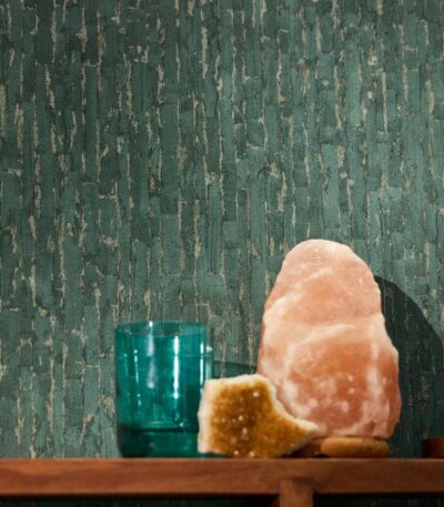 Teal non-woven vinyl wallpaper with free match pattern