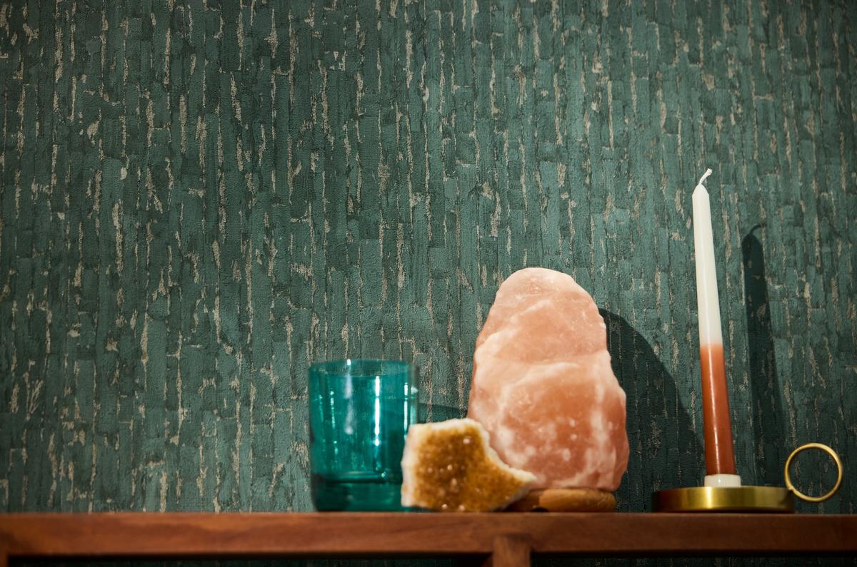 786664_1 Teal non-woven vinyl wallpaper with free match pattern