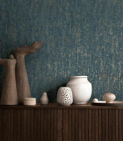 Blue vinyl wallpaper on non-woven backing, free match