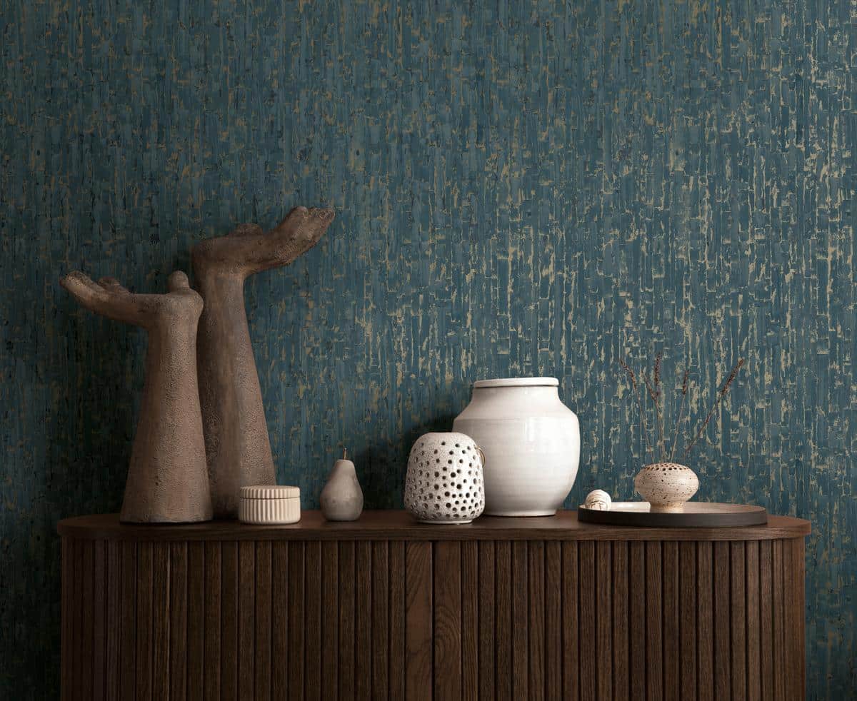 786665_1 Blue vinyl wallpaper on non-woven backing, free match