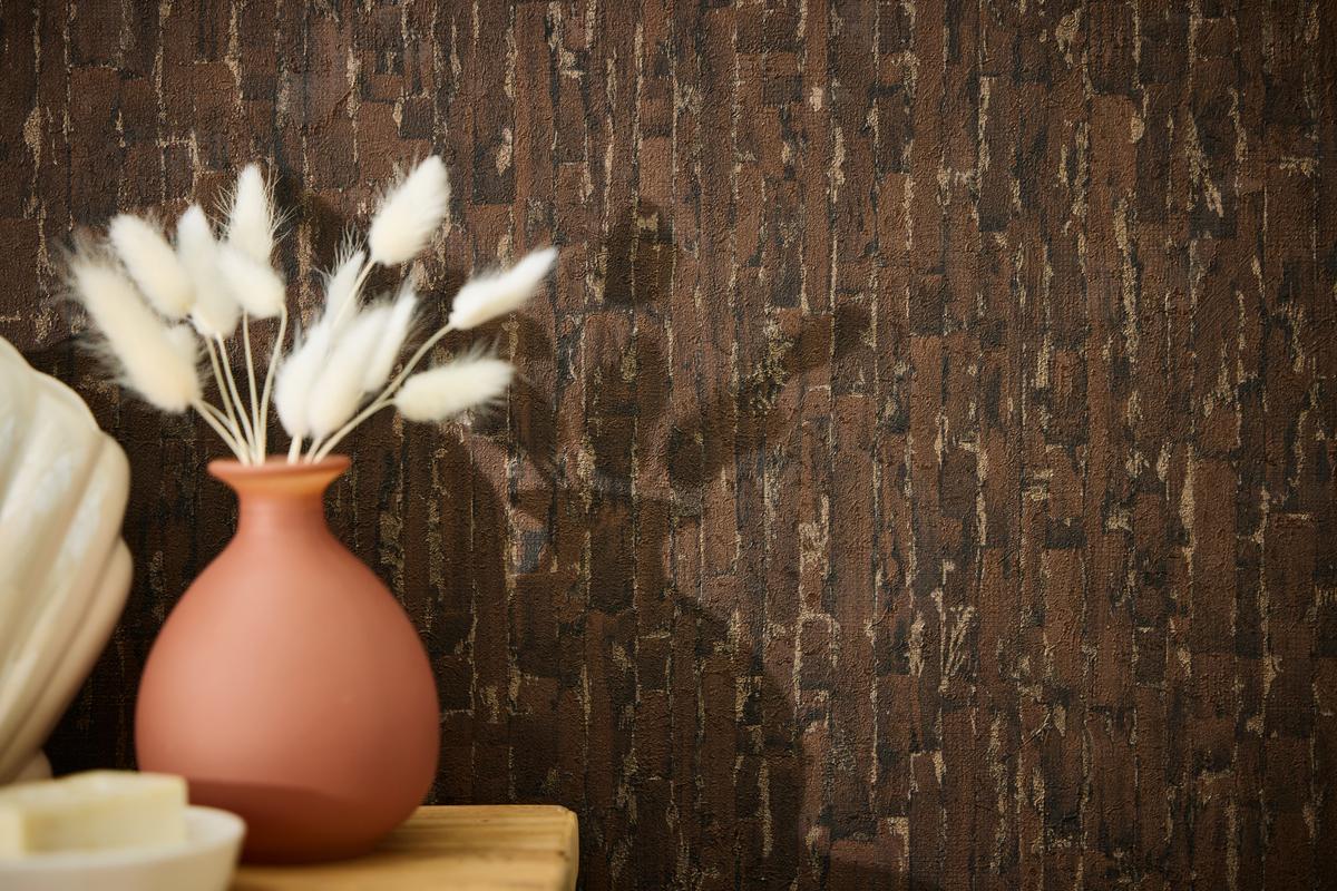 786666_1 Brown non-woven vinyl wallpaper with free match design
