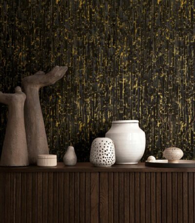 Black non-woven vinyl wallpaper with free match design