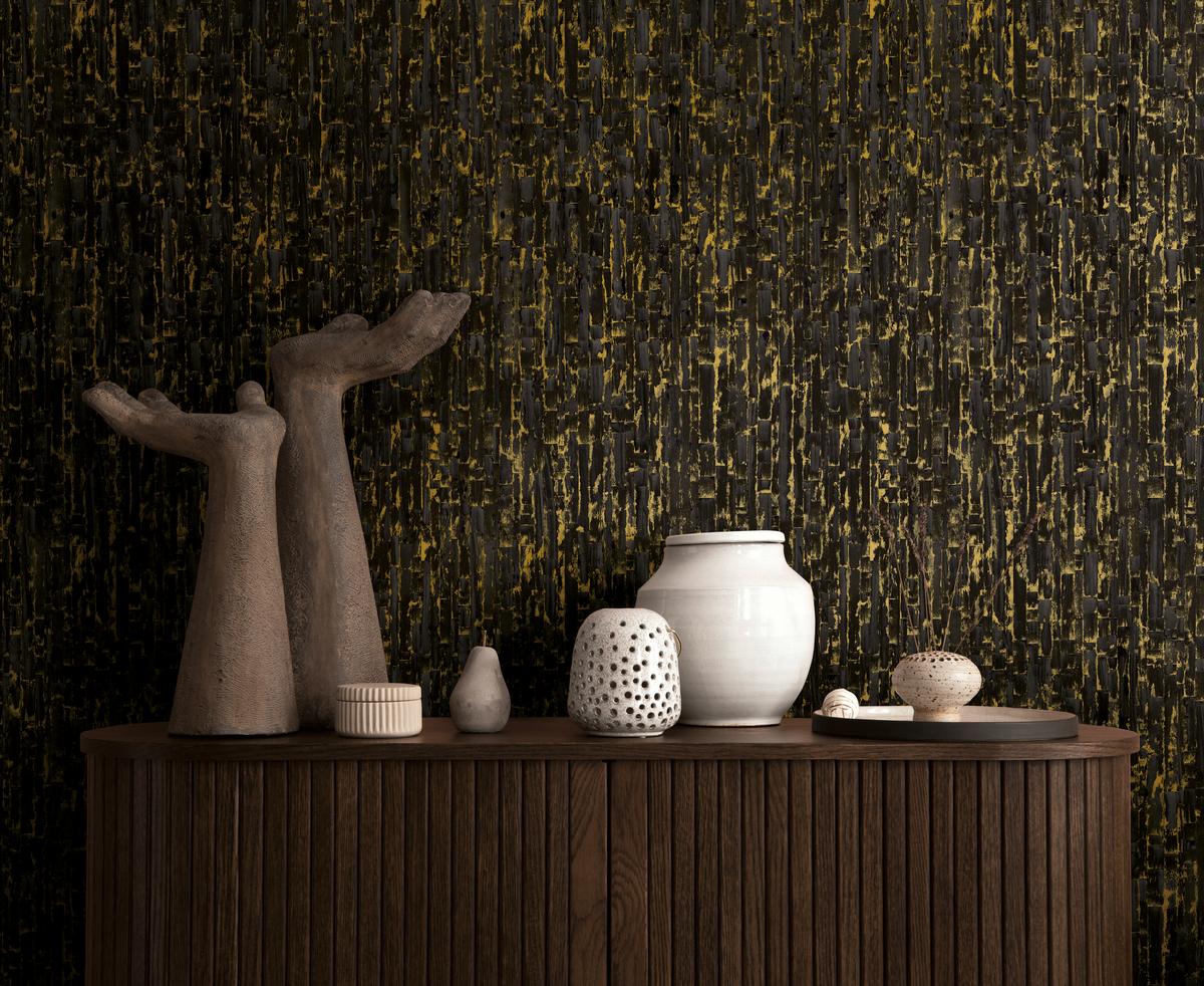 786667_1 Black non-woven vinyl wallpaper with free match design