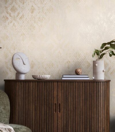 Cream non-woven wallpaper with offset match design