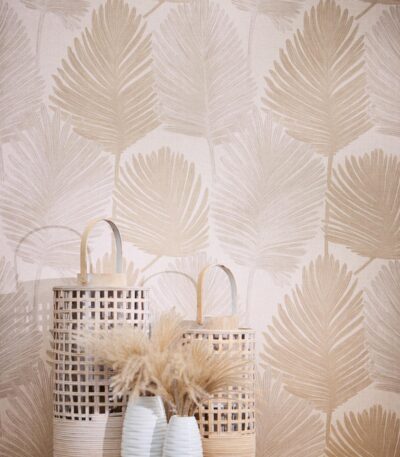 Cream non-woven vinyl wallpaper with straight match pattern