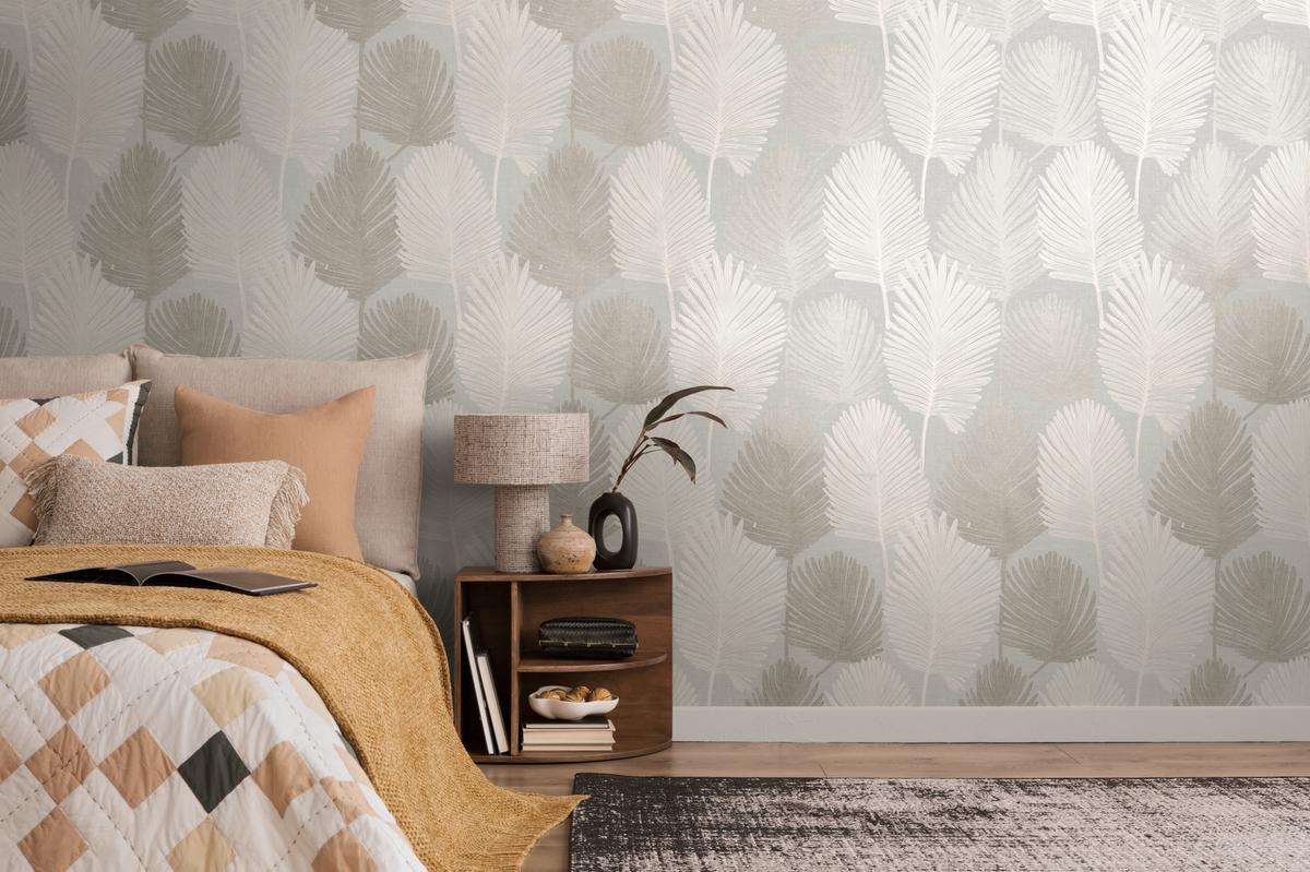 786732_1 Grey non-woven vinyl wallpaper with straight match