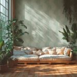 Green non-woven vinyl wallpaper with straight match design