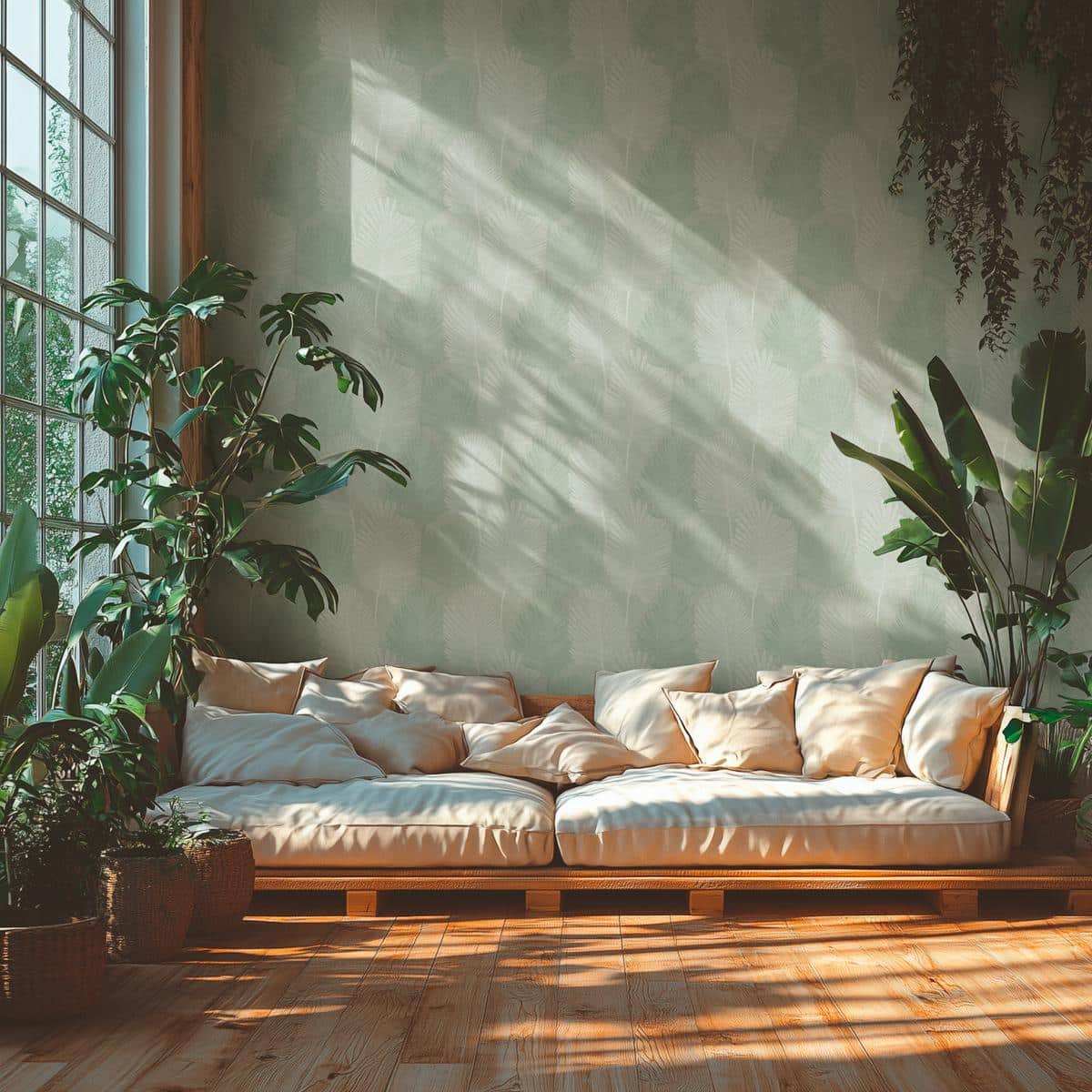 786734_1 Green non-woven vinyl wallpaper with straight match design