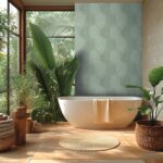 Non-woven green wallpaper with straight match vinyl surface