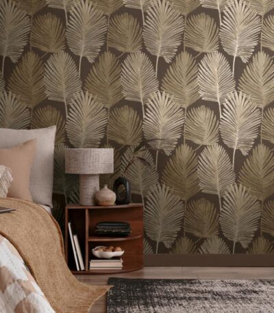 Black non-woven vinyl wallpaper with straight match