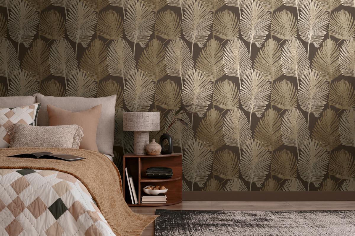 786736_1 Black non-woven vinyl wallpaper with straight match