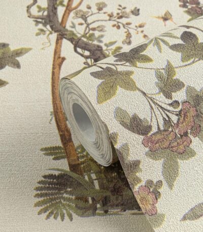 Green non-woven wallpaper with vinyl surface
