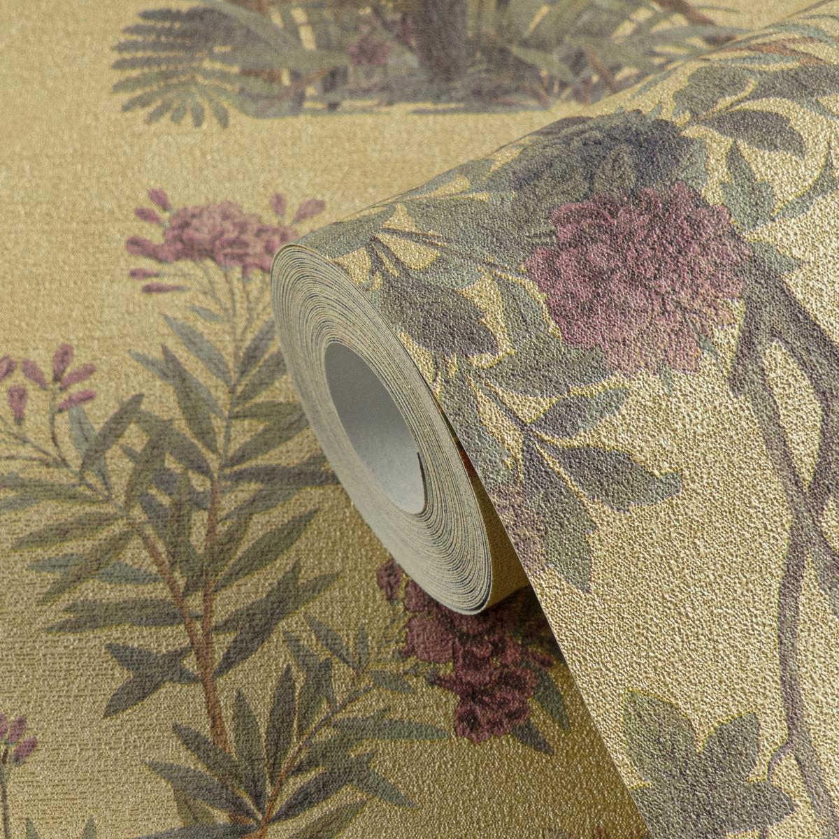 790432_1 Green non-woven vinyl wallpaper with straight match pattern