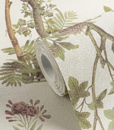 Green non-woven wallpaper with vinyl surface