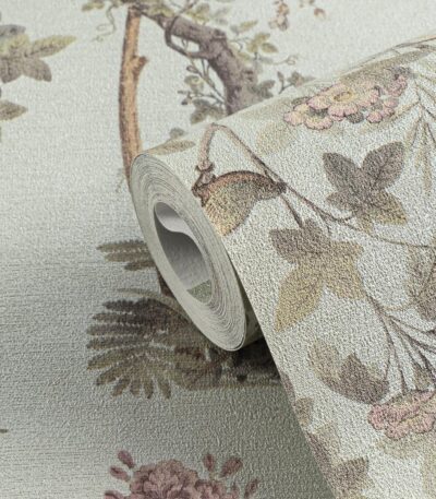 Brown non-woven vinyl wallpaper with straight match