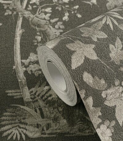 Black non-woven vinyl wallpaper with modern pattern