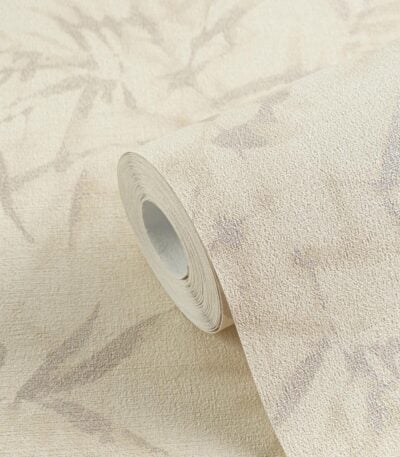 Beige non-woven wallpaper with offset match design