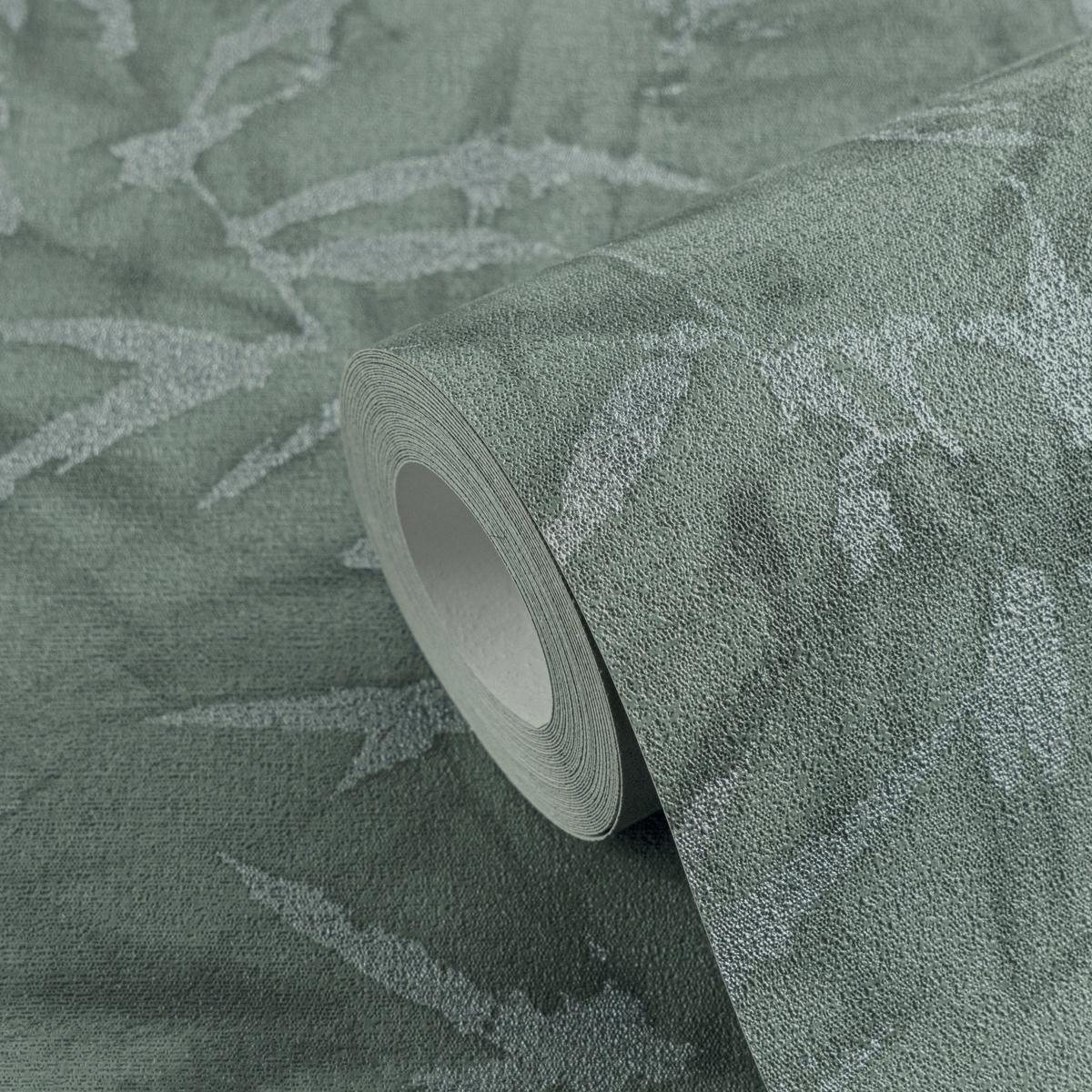 790465_1 Green non-woven vinyl wallpaper with offset pattern