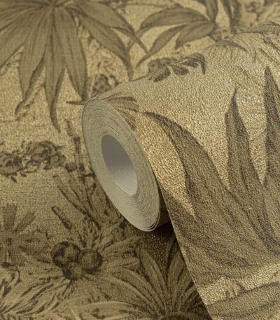 Brown non-woven vinyl wallpaper with offset match pattern