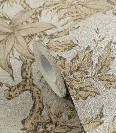 Beige non-woven wallpaper with offset match design
