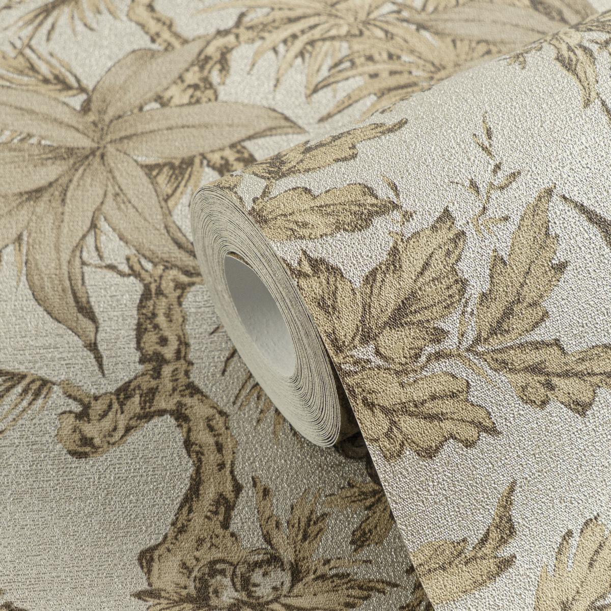 790474_1 Beige non-woven wallpaper with offset match design