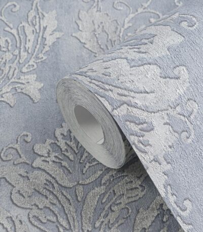 Blue non-woven vinyl wallpaper with straight match pattern