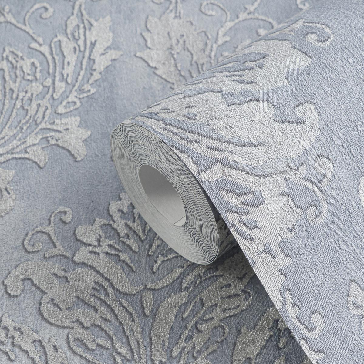 790491_1 Blue non-woven vinyl wallpaper with straight match pattern